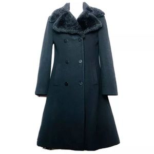 Barneys New York Long Peacoat Faux Fur Trim S/M